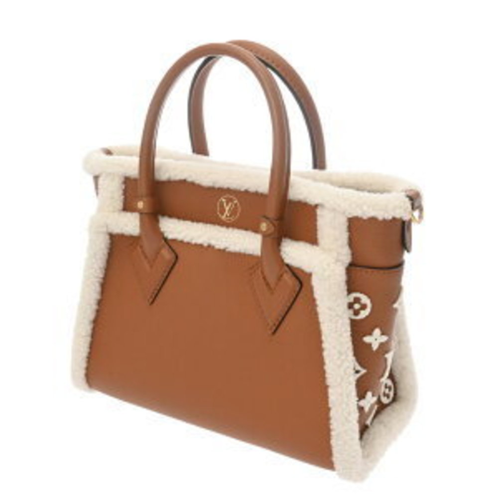 Louis Vuitton Calfskin Handbag Camel My Bag Shearling White